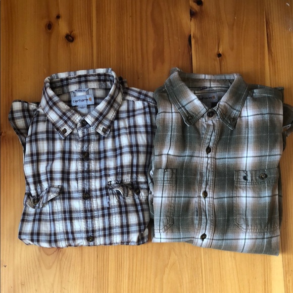 Carhartt Men’s Plaid Shirts - Brown and Green - Picture 1 of 3